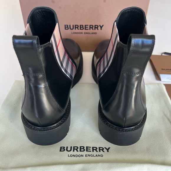 Burberry Vintage Check Detail Leather Chelsea Boots - Picture 6 of 8